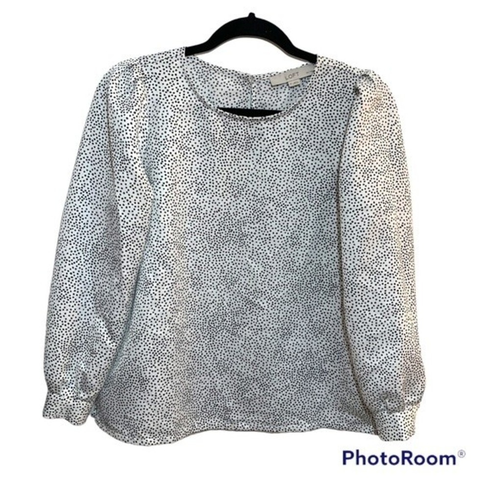 LOFT Black and White Speckled Silky Blouse